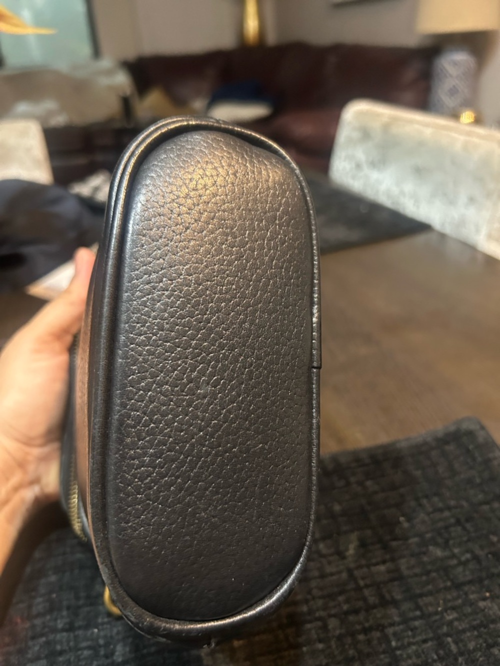 The Black Pebbled Leather Camera Bag with Gold Hardware - Picture 5 of 14